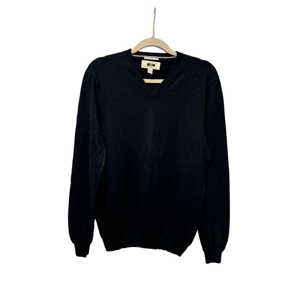Joseph Abboud Extra Fine Merino Wool V Neck Long Sleeve Navy Sweater Men's L